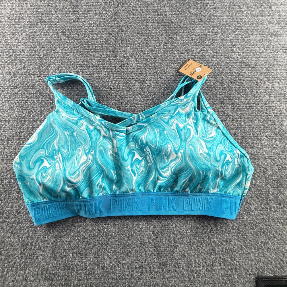 PINK Victorias Secret Ultimate Low Impact Sports Bra XL Turquoise Marble Swirl